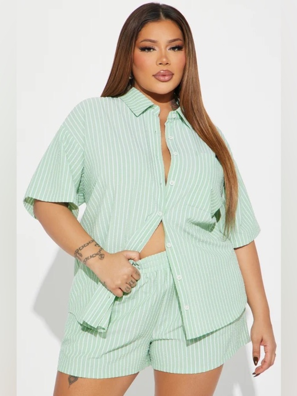 Fashion Nova Green Lily Striped Short